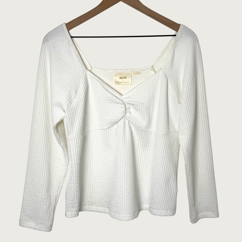 Maeve Anthropologie Babydoll‎ Top Womens Large White Sweetheart Waffle Knit Y2K